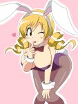 animal_ears bent_over blonde_hair blush_stickers bowtie breasts bunny_ears bunnysuit cleavage detached_collar drill_hair female hoshino. long_hair mahou_shoujo_madoka_magica pantyhose rabbit_ears solo tomoe_mami twin_drills twintails wink wrist_cuffs yellow_eyes 