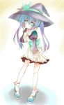  blue_hair colored dress green_eyes hat highres houtou koihime_musou long_hair twintails witch_hat zabuton_makura 