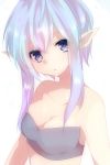 bare_shoulders blue_eyes blue_hair breasts bust colored_eyelashes face lavender_eyes lavender_hair long_hair looking_at_viewer original pointy_ears solo takeshima_(nia) white_background 