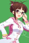  brown_eyes brown_hair fuyuichi glasses hand_on_hip heart heart_of_string hips idolmaster smile 