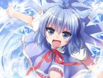  bad_id blue_eyes blue_hair bow cirno dress hair_bow ice open_mouth short_hair solo tokumei touhou wings 