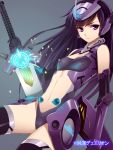  black_legwear copyright_name junketsu_duelion long_hair mecha_musume official_art oumigahara_kirei purple_eyes purple_hair solo sword thigh-highs thighhighs translated violet_eyes weapon yangsion 