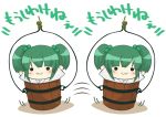  :3 blush bucket clone green_hair hair_bobbles hair_ornament in_bucket in_container kisume long_sleeves multiple_girls nagamo_sakana outstretched_arms short_hair smile touhou translated translation_request twintails 
