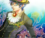  bespectacled blue_eyes blue_hair boutonniere flower formal glasses hat kaito male semi-rimless_glasses short_hair smile solo star suit toba_k under-rim_glasses vocaloid 