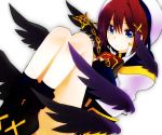  black_wings blue_eyes blush boots brown_hair fingerless_gloves gloves hair_ornament hat jewelry lyrical_nanoha magical_girl mahou_shoujo_lyrical_nanoha mahou_shoujo_lyrical_nanoha_a&#039;s mahou_shoujo_lyrical_nanoha_a's mikaze necklace schwertkreuz short_hair smile socks solo tome_of_the_night_sky white_background wings yagami_hayate 