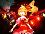  blonde_hair flandre_scarlet hat high_contrast open_mouth puffy_short_sleeves puffy_sleeves red_eyes seiran_(rkrn_456) short_sleeves side_ponytail skirt skirt_set solo touhou wings 