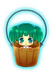  aqua_eyes blush bucket green_hair hair_bobbles hair_ornament in_bucket in_container kisume open_mouth shinya_(sina) short_hair solo touhou twintails 
