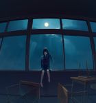  black_hair chaoz_lounge cloud clouds fisheye long_hair moon night night_sky original school_uniform sitting sky solo window 