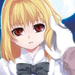  arcueid_brunestud blonde_hair bow full_moon holding_hair moon nina_(pastime) red_eyes solo tsukihime young 