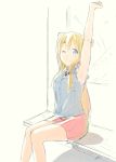  blonde_hair blue_eyes casual k-on! kotobuki_tsumugi long_hair stretch wink zasshu_tamashii 