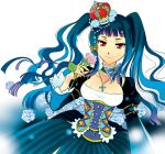  blue_hair breasts choker cleavage corset cross flower jewelry long_hair mini_crown necklace original rose solo toba_k 