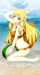  beach beachball blonde_hair daruma_(lvckmbygsa) green_eyes hoshii_miki idolmaster long_hair smile wristband 