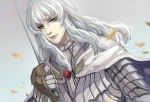  androgynous armor berserk blue_eyes cape griffith long_hair male rapier sakenomi solo sword translated weapon white_hair 