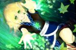  blonde_hair collarbone danmaku dutch_angle green green_eyes helichrysum looking_at_viewer lying mizuhashi_parsee outstretched_hand parted_lips pointy_ears pov short_hair short_sleeves solo star touhou water wet_hair 