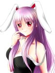  animal_ears breasts bunny_ears bust extra_ears highres long_hair purple_hair rabbit_ears red_eyes reisen_udongein_inaba smile solo strap_slip touhou x&amp;x&amp;x 