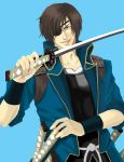  armor brown_hair date_masamune_(sengoku_basara) eyepatch katana lullva male sengoku_basara solo sword weapon 