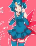  animal_ears blue_hair blue_legwear elbow_gloves fingerless_gloves forehead_jewel garter_straps gloves highres looking_at_viewer nail_polish personification pokemon red_eyes skirt sneasel solo tail takeshima_(nia) thigh-highs thighhighs 