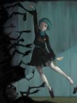  aqua_eyes aqua_hair bag javema pantyhose persona persona_3 ribbon school_uniform shadow shadow_(persona) short_hair single_shoe skirt yamagishi_fuuka 