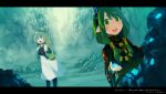  2girls blue_eyes brown_hair chinese_clothes gloves green_eyes green_hair ika long_hair pixiv_fantasia 