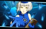  bare_shoulders book card elizabeth_(persona) gloves hat highres kouchou persona persona_3 short_hair sleeveless solo white_hair yellow_eyes 