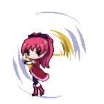  animated animated_gif boots bow grief_syndrome hair_bow lowres magical_girl mahou_shoujo_madoka_magica pixel_art ponytail red_eyes red_hair redhead sakura_kyouko spinning transparent_background weapon 