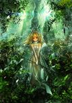  blonde_hair dress forest highres leaf lm7_(op-center) long_hair nature original red_eyes smile solo twintails weapon white_dress 