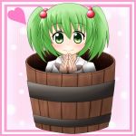  b.leaf blush bucket green_eyes green_hair hair_bobbles hair_ornament heart in_bucket in_container kisume short_hair smile solo touhou twintails wide_sleeves 