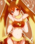  blonde_hair blush breasts brown_hair fur garter_straps highres long_hair lopunny multicolored_hair navel personification pokemon red_eyes smile solo takeshima_(nia) twintails two-tone_hair 