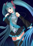  :d aqua_eyes aqua_hair bad_id detached_sleeves hatsune_miku headphones long_hair looking_at_viewer necktie open_mouth skirt smile solo star_(sky) thigh-highs thighhighs twintails very_long_hair vocaloid willgoon zettai_ryouiki 
