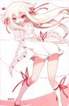  bare_shoulders boots copyright_request dougan_calpis_con dress hair_ribbon heart open_mouth red_eyes ribbon shoes solo thigh-highs thigh_boots thighhighs underwear white_dress white_hair white_legwear 