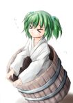  &gt;_&lt; bucket closed_eyes eyes_closed green_hair hair_bobbles hair_ornament in_bucket in_container kisume long_sleeves short_hair solo touhou twintails white_background wide_sleeves 
