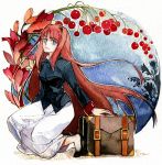  aozaki_aoko blue_eyes briefcase flower hair_intakes long_hair rakuko red_hair redhead skirt smile solo traditional_media tsukihime watercolor_(medium) 