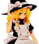  blonde_hair blush hat hirosuke kirisame_marisa long_hair looking_at_viewer lowres simple_background solo touhou white_background witch_hat 