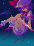  bat_wings bow frills glowing glowing_eyes hat hat_ribbon light_trail open_mouth puffy_sleeves purple_hair red_eyes reia remilia_scarlet ribbon short_hair short_sleeves solo touhou wings 