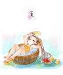  chick child copyright_request fan food fruit riku_(lingsky) sandals single_shoe summer tub water watermelon 