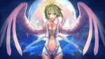  bare_shoulders blue_eyes breasts cleavage green_hair gumi highres lips looking_at_viewer moon multiple_wings navel short_hair solo sono vocaloid wings 