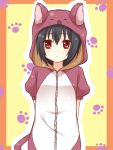  :&lt; animal_ears black_hair blush cat_ears cat_tail dog_days hoodie noir_vinocacao pajamas paw_print red_eyes short_hair solo tail yanaseaki zipper 