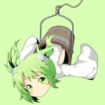  blush bucket green_eyes green_hair hair_bobbles hair_ornament kisume long_sleeves rope short_hair silane smile solo touhou twintails upside-down wide_sleeves 