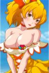  adult bare_shoulders blonde_hair blush breasts choker cure_pine earrings fresh_precure! igatto jewelry large_breasts looking_at_viewer magical_girl precure solo yamabuki_inori yellow_eyes 
