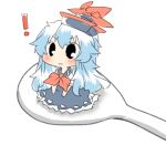 1girl blue_hair hat kamishirasawa_keine long_hair lowres minigirl rebecca_(keinelove) rice_spoon simple_background solo spoon touhou white_background 