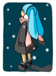  blue_hair earmuffs hatsune_miku long_hair scarf shiropuni snowing solo vocaloid 