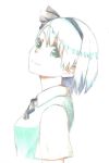  alternate_color bust female green_eyes hair_ornament hairband konpaku_youmu looking_at_viewer rough shirodama short_hair short_sleeves silver_hair simple_background sketch smile solo touhou white_background 
