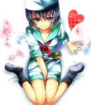  black_hair blue_eyes daradara1999 fuuna_(conclusion) happy_birthday hat heart murasa_minamitsu sailor sailor_hat short_hair sitting smile solo touhou wariza 