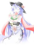  ^_^ blue_hair bouquet closed_eyes eyes_closed flower hat hatsuka_(exsilver) hinanawi_tenshi long_hair open_mouth scarf skirt smile solo touhou 