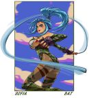  alternate_color artist_request battle_arena_toshinden blue_eyes blue_hair breasts character_name dominatrix facial_mark fingerless_gloves gloves leotard long_hair player_2 smile sofia solo tattoo title_drop whip 