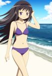  akemi_homura beach bikini black_hair cap_(artist) hairband long_hair mahou_shoujo_madoka_magica purple_eyes swimsuit violet_eyes 