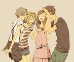  belgium_(hetalia) blonde_hair brown_hair happy hungary_(hetalia) laughing odd_one_out spain_(hetalia) ukraine_(hetalia) 