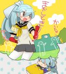  aqua_hair blue_hair chibi dreaming kida_yu labrys long_hair persona persona_4 persona_4:_the_ultimate_in_mayonaka_arena pleated_skirt ponytail school_uniform skirt sleeping thighhighs translated 