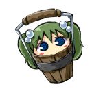 @_@ blue_eyes blush_stickers bucket green_hair hair_bobbles hair_ornament in_bucket in_container kisume short_hair solo touhou twintails 