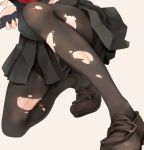  1girl black_legwear loafers one_knee original out_of_frame pantyhose paseri school_uniform shoes skirt solo torn_pantyhose white_background 